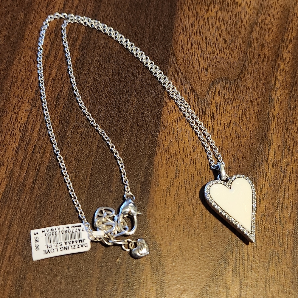 BRIGHTON DAZZLING LOVE WHITE heart necklace REVERSIBLE NEW crystals